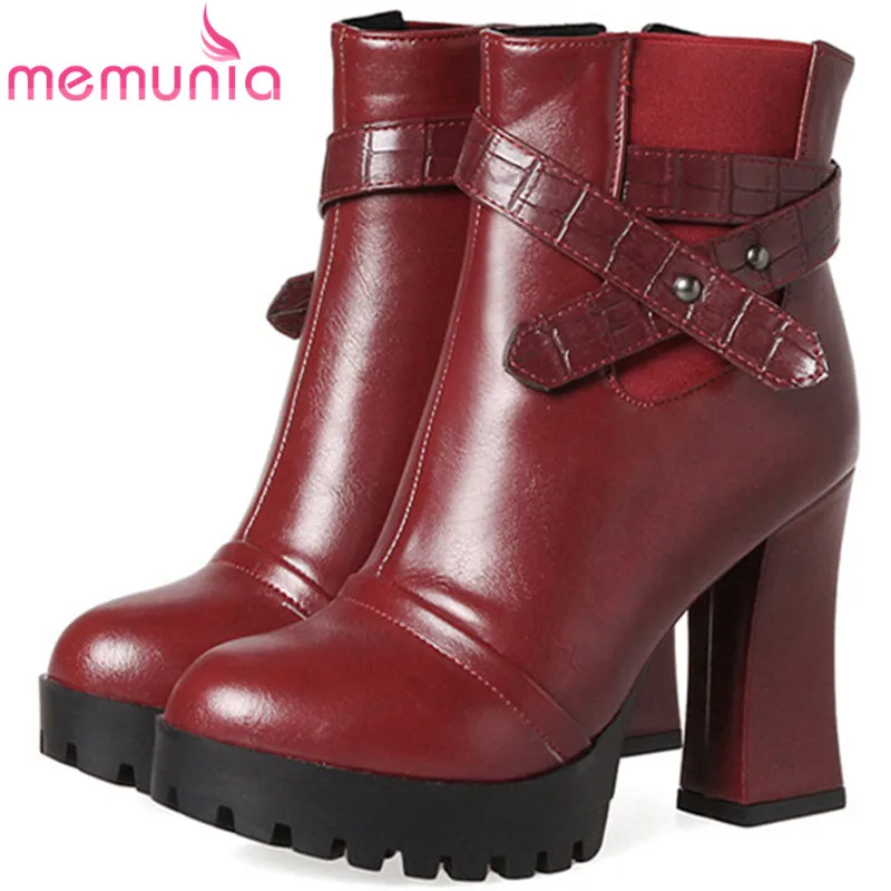 

MEMUNIA 2018 Ankle boots for women fashion shoes new arrive motorcycle boots platform zip PU solid autumn large size 34-43