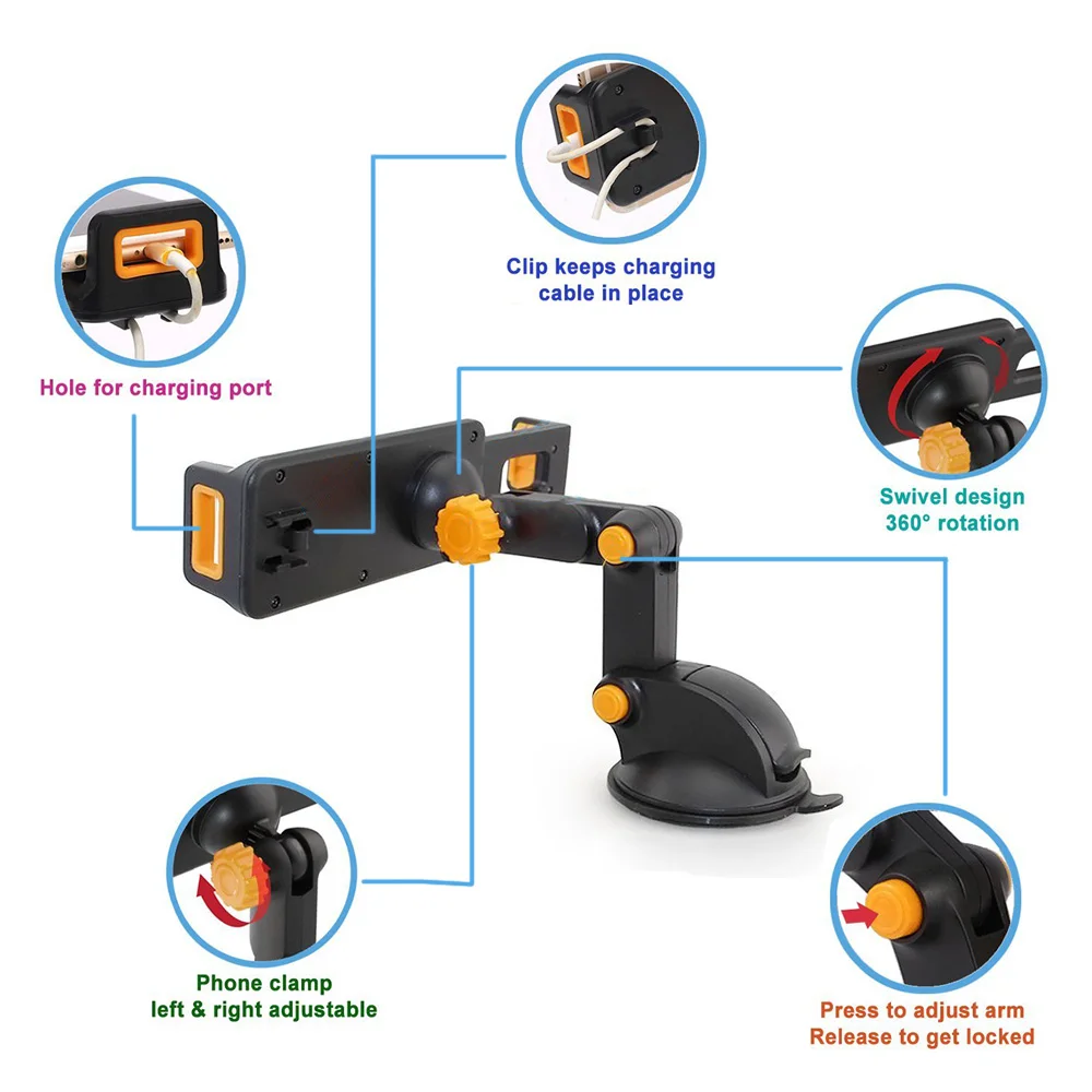 Универсальный Регулируемый 4,5 дюймов до 9,7 дюймов Автомобильный держатель для планшета с поворотом на 360 градусов держатель для планшета для iphone 6 6s