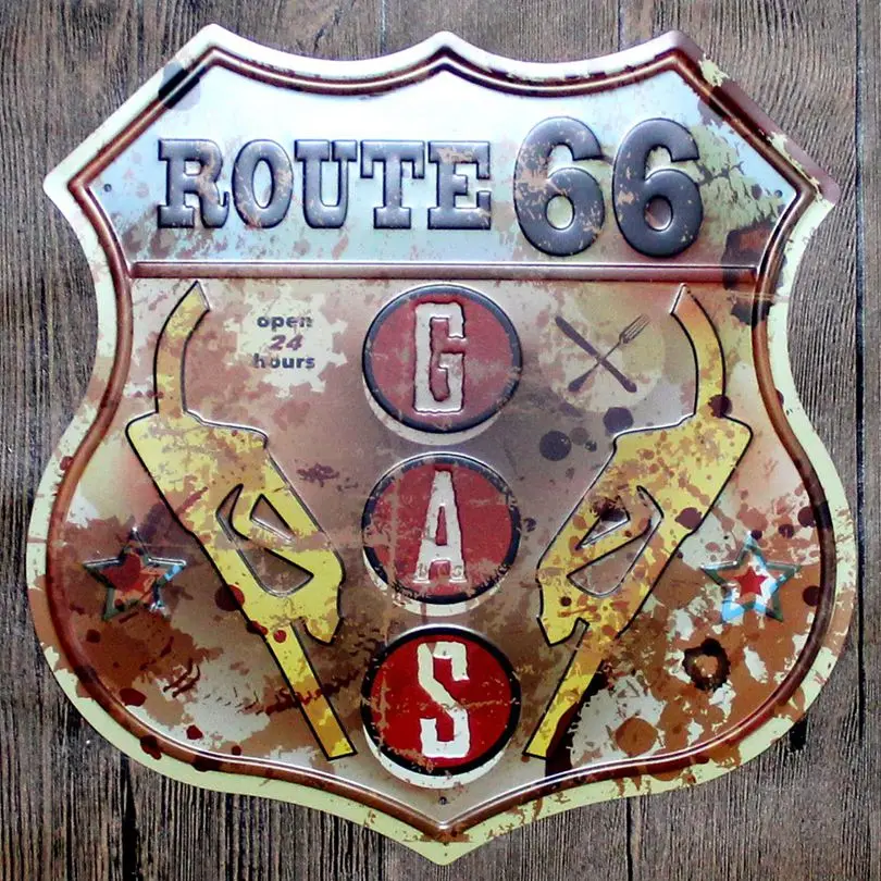 

Route Gas Metal Irregular Tin Signs Vintage Advertising board Wall Pub Coffee Home Art Garage Decor 30CM U-12