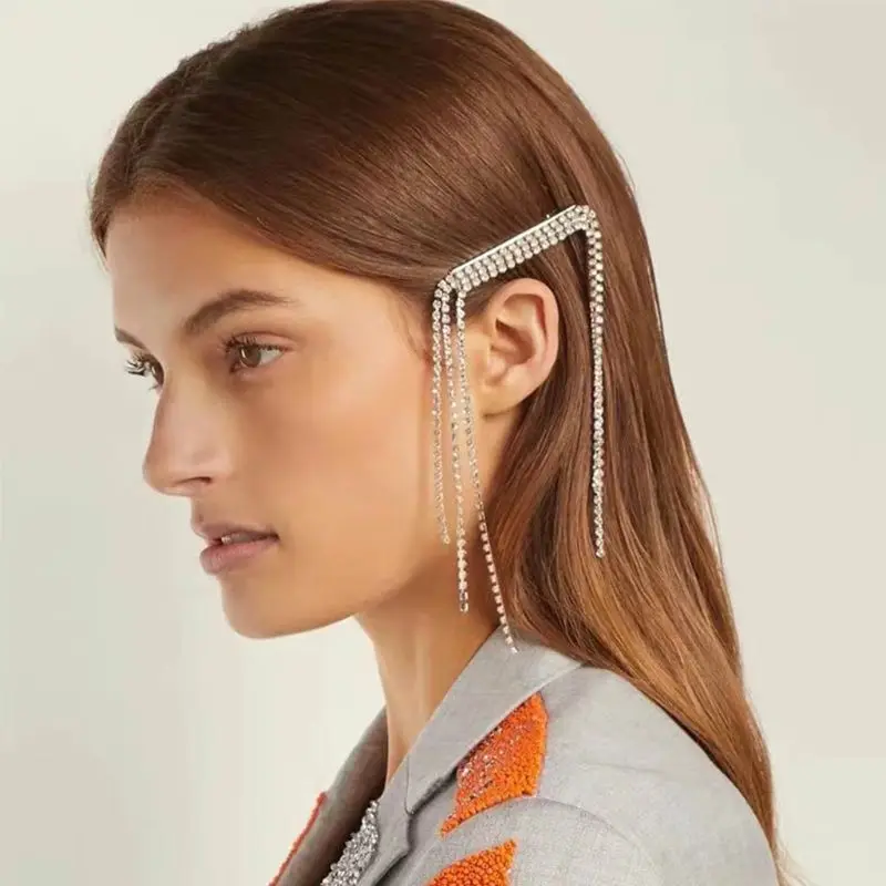 Женские Роскошные блестящие заколки для волос со стразами несимметричные кисточки имитация кристалла Ювелирное Украшение брошь в виде булавки заколка для волос заколки