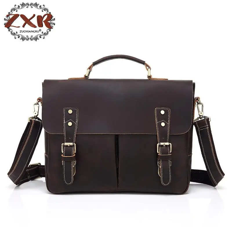 

vintage Crazy Horse Genuine Leather Men Shoulder Bag Leather Messenger Bag Men Laptop Bag Tote Handbag Male Crossbody Bag Sling
