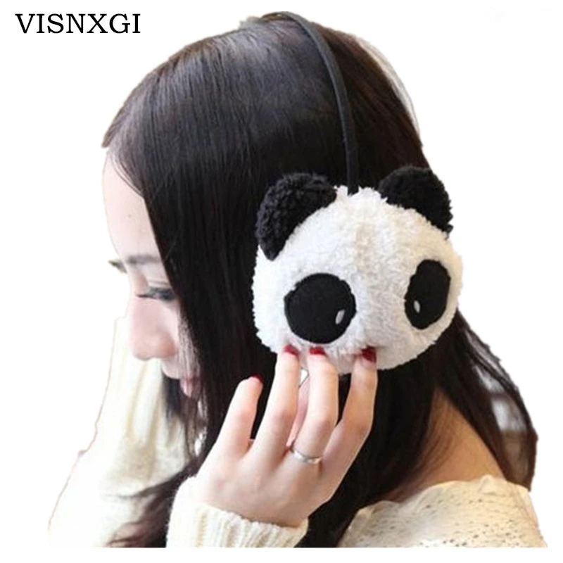

VISNXGI Women 2019 New Gilrs Black White Small Panda Design Pad Fluffy Ear Warmer Earmuffs Winter Cute Panda Ear Muff Warmer