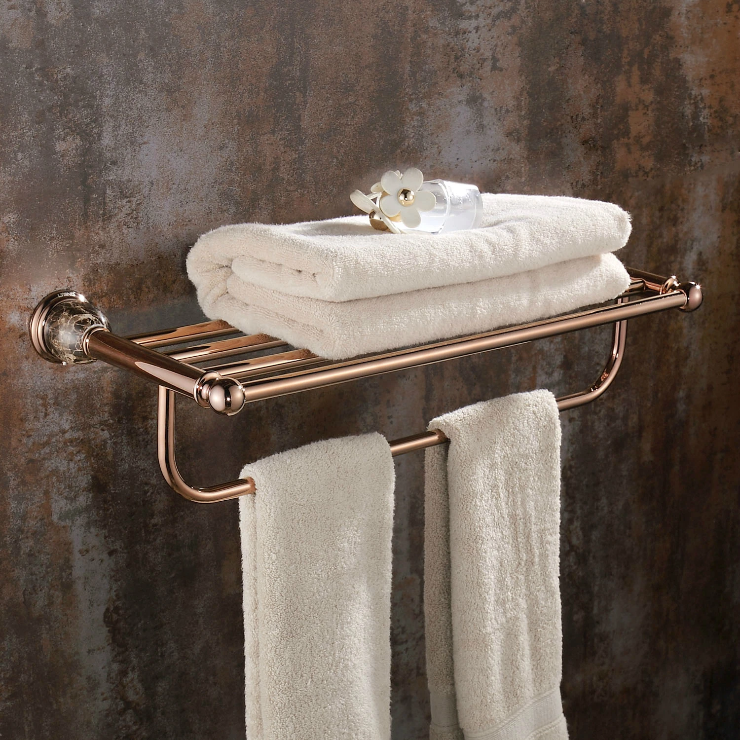 Rose Gold Towel Shelf Wall Mount Bathroom Accessories European Solid Brass Towel Rack Holder