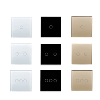 

EU/UK standard Touch Switch White Crystal Glass Panel AC220V, EU 1 Gang 2 Gang 3 Gang 1Way Light Wall Touch Screen Switch