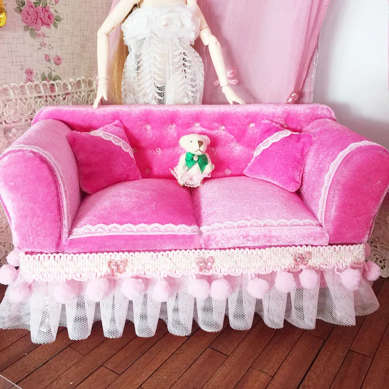 1/6 مصغرة نموذج أريكة أريكة أثاث لعبة للدمى الوردي الناعمة مجموعات bjd دمية نتظاهر اللعب الفتيات الهدايا