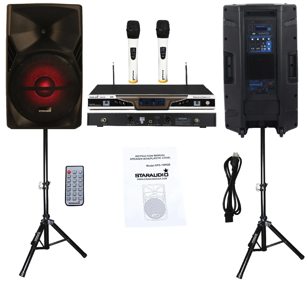 Staraudio sps 15rgb par 15 "3500 pa DJ de potencia W/2 Soportes 2ch UHF de mano micrófono|active speaker|speaker speakerspeaker active - AliExpress