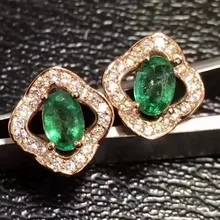 Натуральный Зеленый Изумруд Серьги гвоздики 925 серебро натуральный зеленый драгоценный камень женский счастливый модный клевер серьги гвоздики для юбилея