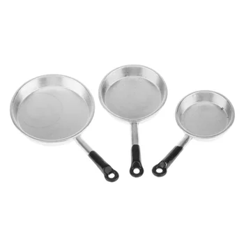 

ABWE Best Sale 1/12 Scale 3pcs Dollhouse Miniature Metal Frying Pans Cooking Pot Cookware Kitchen Accessory Silver