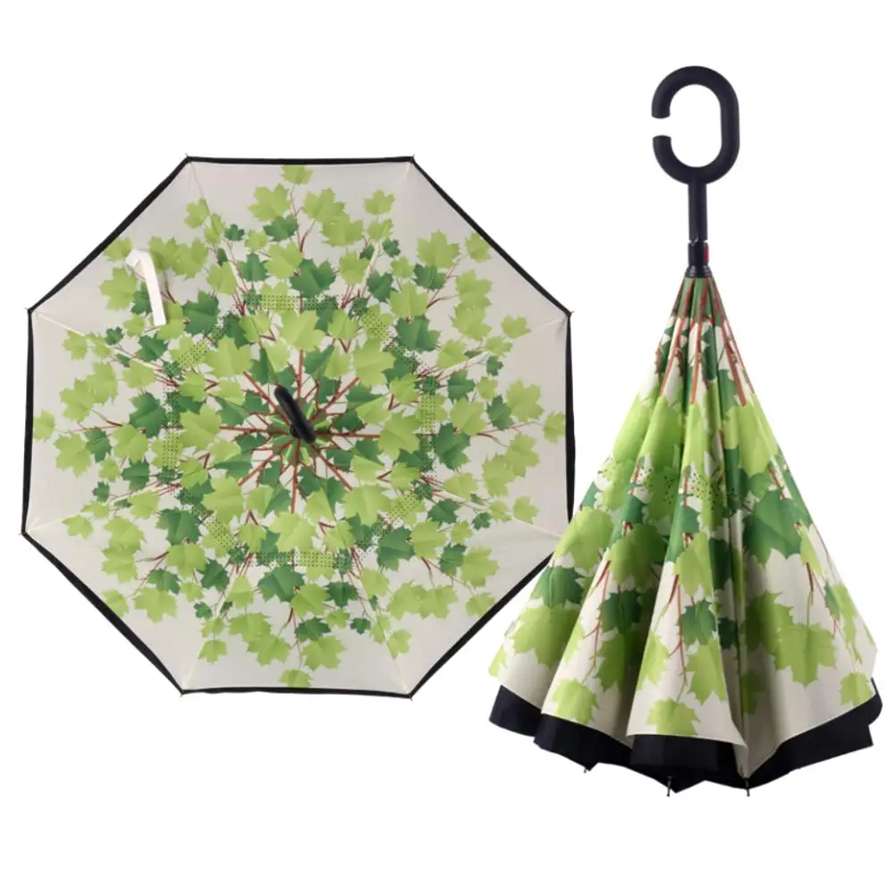 

Fashion Printed C Shape Handle Reverse Straight Windproof Rain Sun Umbrella