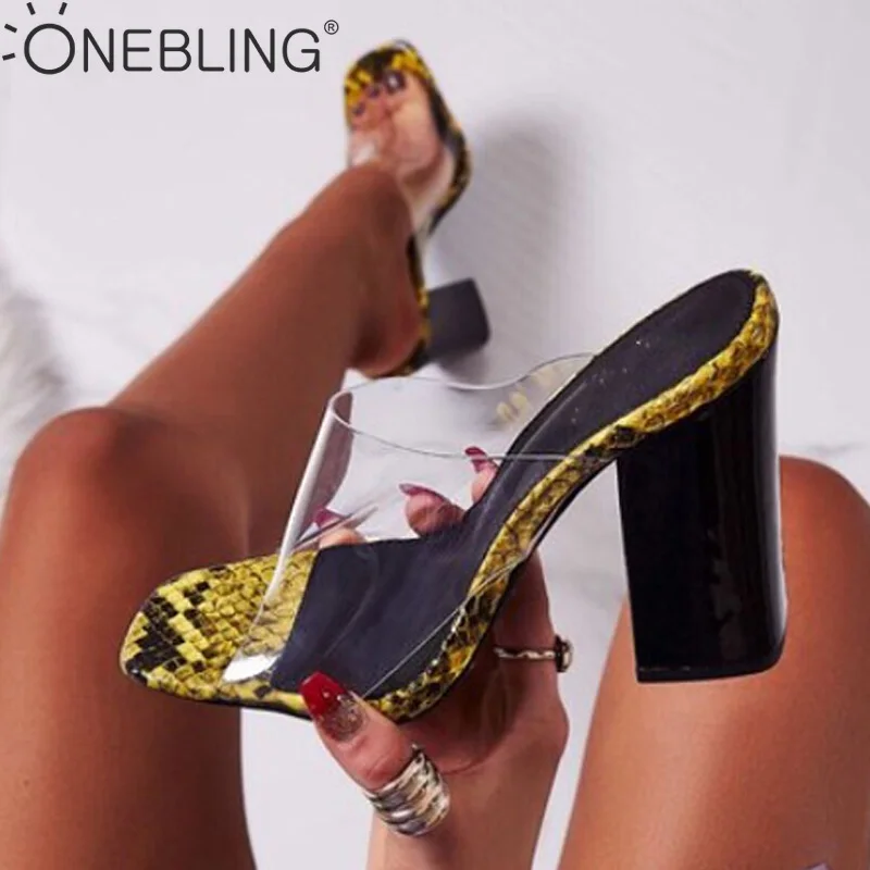 Женские босоножки на квадратном каблуке OneBling с принтом змеиной кожи прозрачные