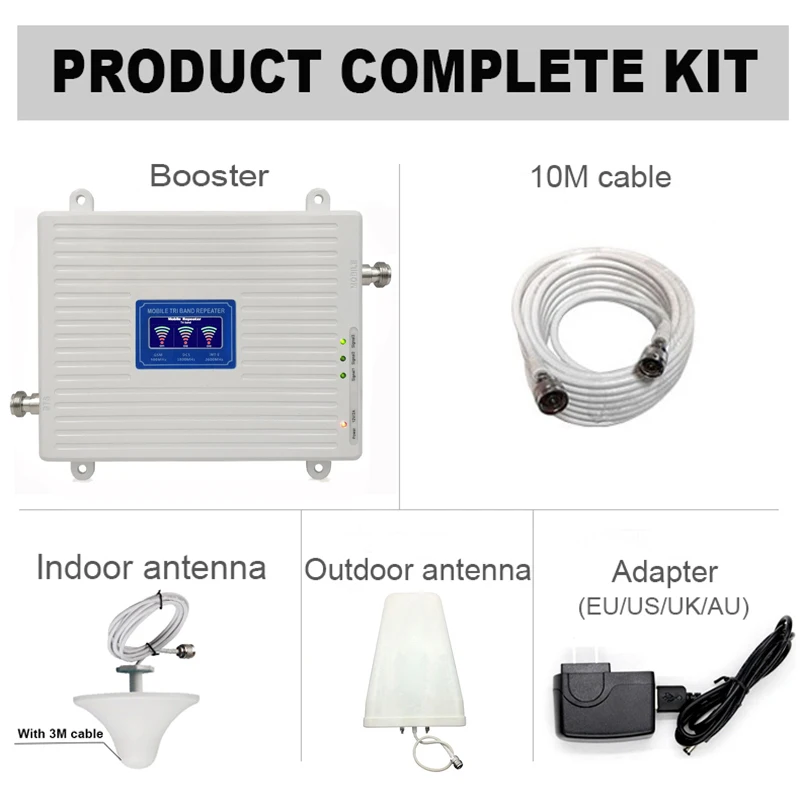 GSM 900 DCSLTE 1800 FDD LTE 2600 2G 3G 4G Triple Band Mobile Signal Repeater 70dB Gain 23dBm Signal Booster Cellular Amplifier (9)