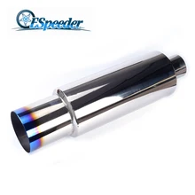 ESPEEDER Car Universal Fit Muffler Polished Stainless Burnt Tip Bluing And Silencer 2.5″ inlet To 4″ outlet Exhaust Tip Muffler