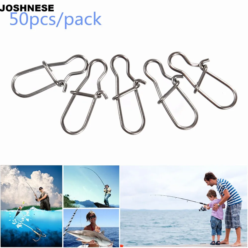 

JOSHNESE 50pcs/lot High Quality Hook Lock Snap Swivel Solid Rings Safety Snaps Fishing Hooks Connector Stainless Steel