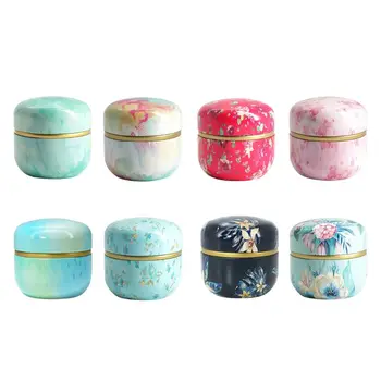 

Flower Mini Tin Loose Tea Coffee Candy Storage Box Round Metal Case Wedding Favor Organizer Container Japanese Style