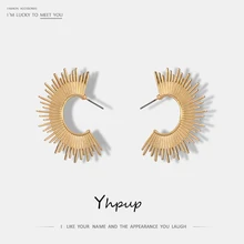 Yhpup, винтажные необычные серьги-гвоздики из золотистого металла, брендовые неоклассические массивные очаровательные серьги, женские вечерние серьги, подарок Brincos Bijoux