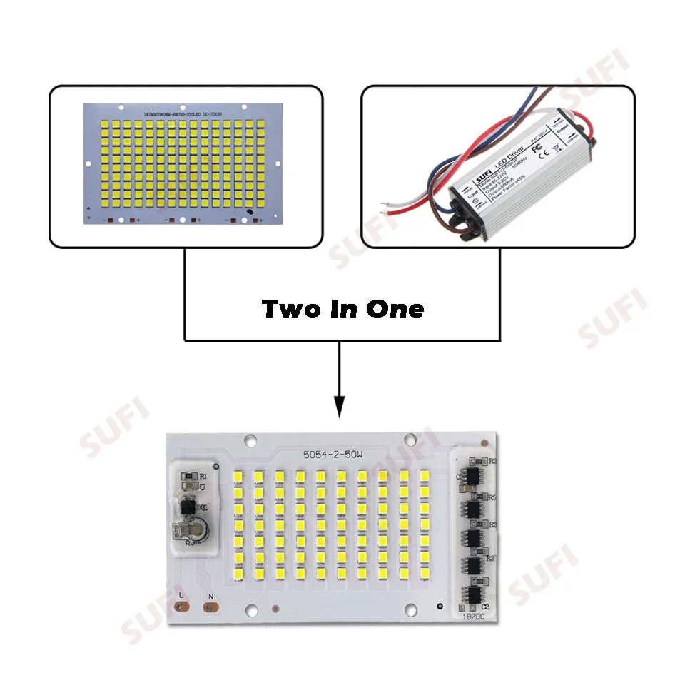 Умный IC SMD СВЕТОДИОДНЫЙ светильник 10 Вт 20 Вт 30 Вт 50 Вт Чистый белый SMD 2835 AC 220 В 5054 DIY для наружного прожектора светильник для сада