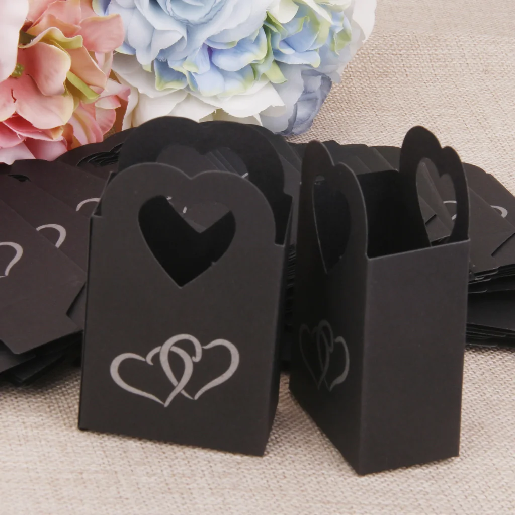 100 шт маленькие бумажные упаковки для конфет Свадебная бонбоньерка сувениры напечатаны с двойное сердце контейнер для сладостей коробки