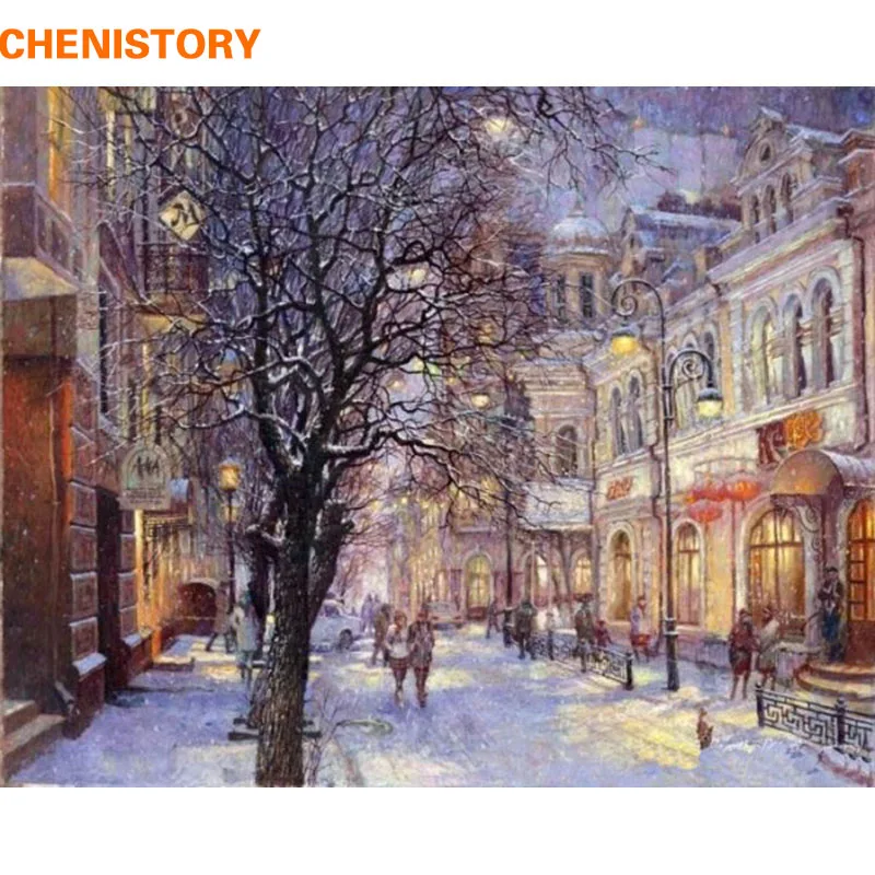 

CHENISTORY Snow Scene Pictures Painting By Numbers Wall Art Of Landscape DIY Canvas Oil Painting Home Decor For Living Room