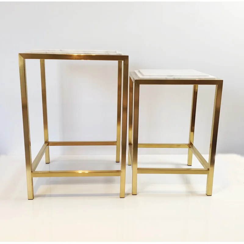 Stainless Steel Frame Natural Marble Side Table Square Coffee Stainless Steel Frame Natural Marble
