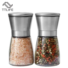 TTLIFE 2 unids Sal y Molinillo De Pimienta de Alta calidad Elegante de Acero Inoxidable Cepillado con Tosquedad Ajustable