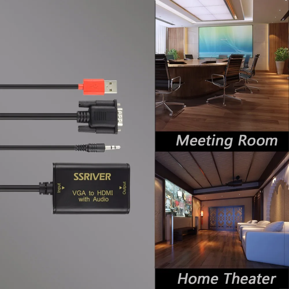 Ssriver VGA для HDMI конвертер 1080 P HD аудио видео преобразователя ТВ кабель VGA2HDMI адаптер