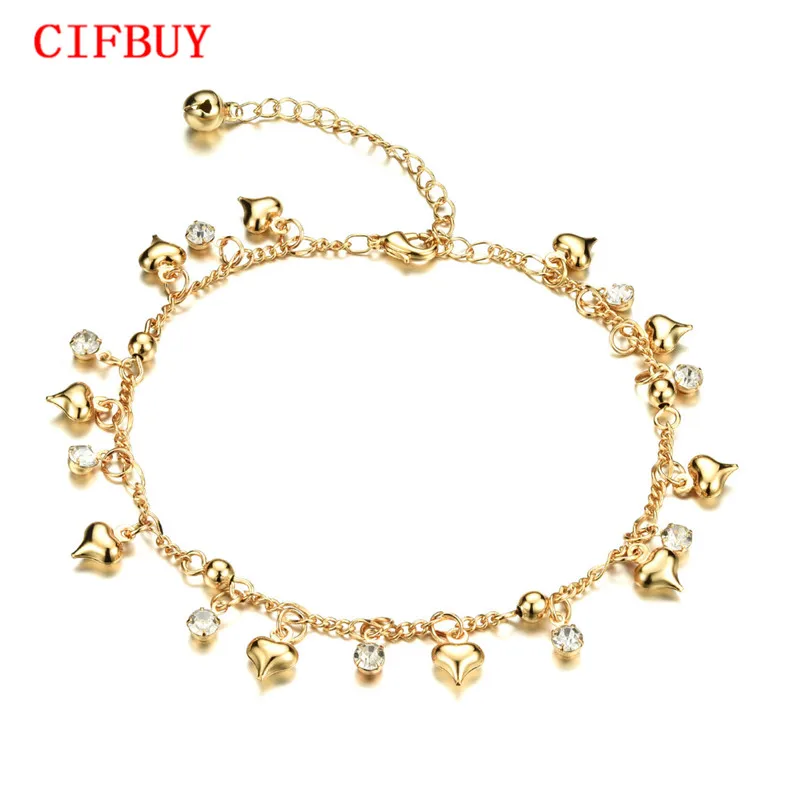 

CIFBUY Romantic Heart Pendant Woman Anklets New Fashion Gold Color with Cubic Zirconia Women Ankle Jewelry Bracelet KZ736