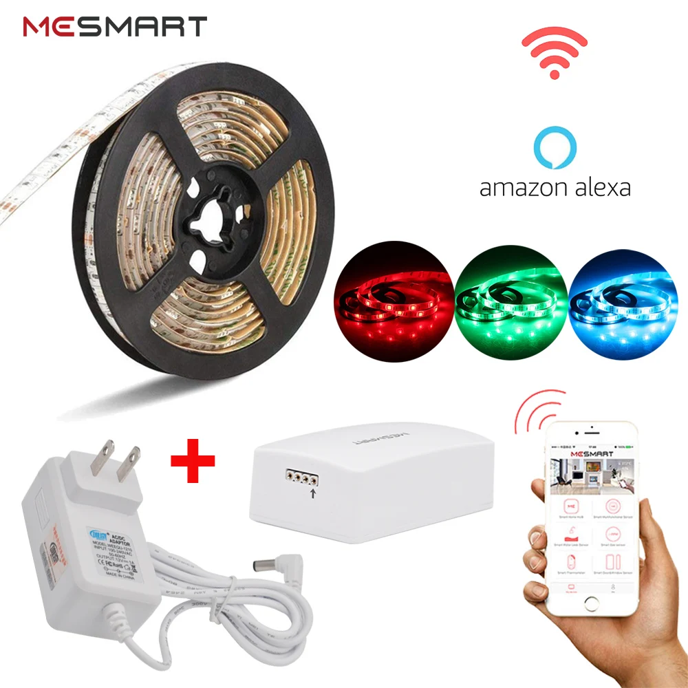 

MESMART Smart Home Kit WiFi Wireless Control 16.4FT 5M 5050 RGB Waterproof 300 LED Strip Light Lamp App Remote Control Colorful