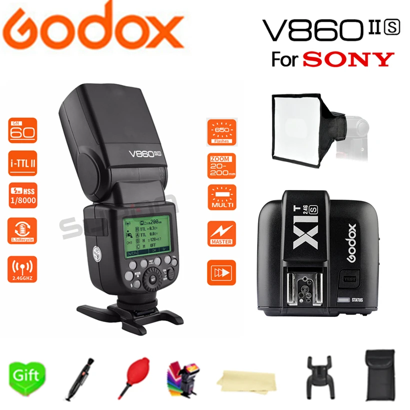 Godox V860II-S GN60 2,4 г Беспроводной X-система E-TTL 1/8000 s HSS Li-Батарея вспышки Speedlite + X1T-S для sony A7R A7RII A58 A99 A6000