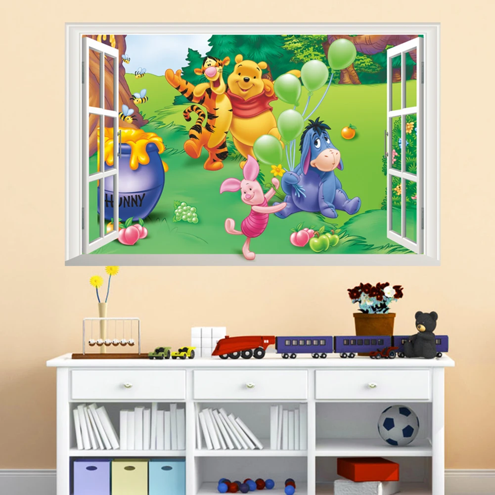 Animal cartoon Winnie Pooh 3d window wall stickers for kids rooms boys