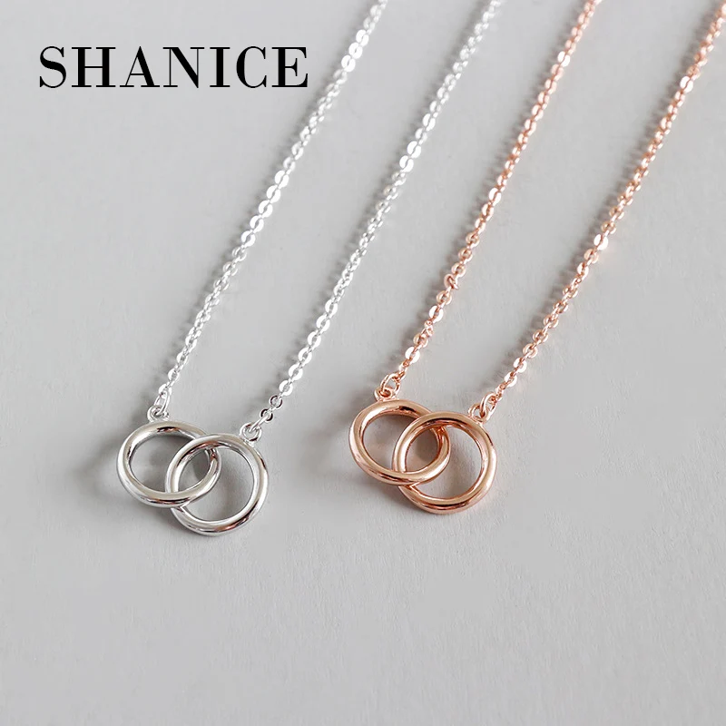 

SHANICE 925 Sterling Silver Long Pendant Double Circle Necklace Simple and Romantic Style Fine Jewelry New Year Gift for Women