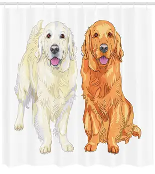

Golden Retriever Shower Curtain Smiling Pale and Red Dog Pure Breed Sitting Staying Thoroughbred Bathroom Decor