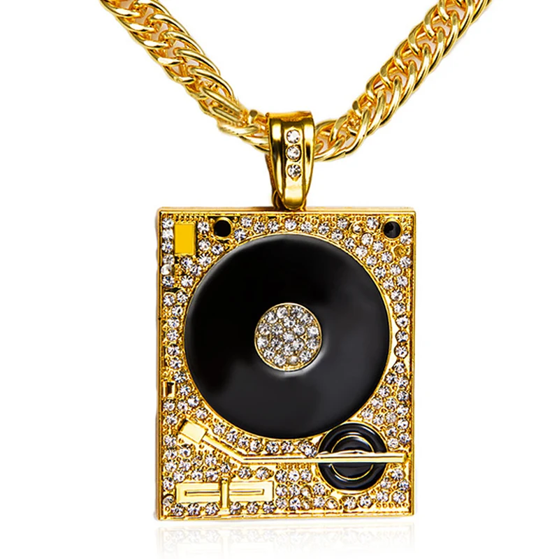 

DJ Phonograph Big Pendant Necklace Men Jewelry Hiphop Chain Gold Silver Color Music Hip Hop Rock Rap Necklaces Mens Jewellery