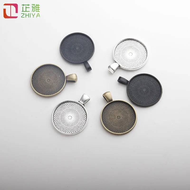 25mm Cabochon Base Pendant Setting Trays diy Blank Jewelry Alloy