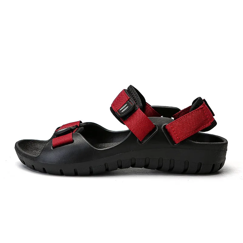 

Mens Sandals Leather Men Summer Shoes 2019 Flat Beach Sandals Male Black Red Shoes 1#15D50