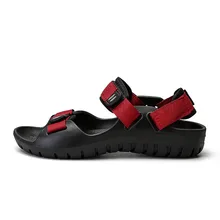 Mens Sandals Leather Men Summer Shoes 2019 Flat Beach Sandals Male Black Red Shoes 1#15D50