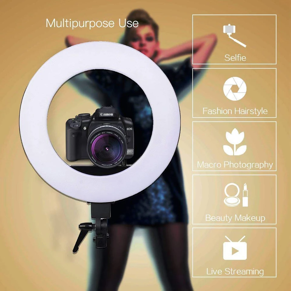  Zomei 18-inch LED Ring Light 3200-5500K Photographic Lighting Kit with Tripod Stand for Smartphone 