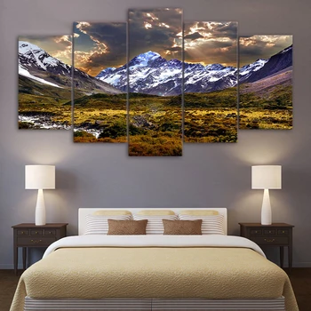 

Painting Canvas Wall Art Picture Home Decor 5 Pieces Sky Ice Mountain Grassland Natural Landscape For Living Room Poster Frame