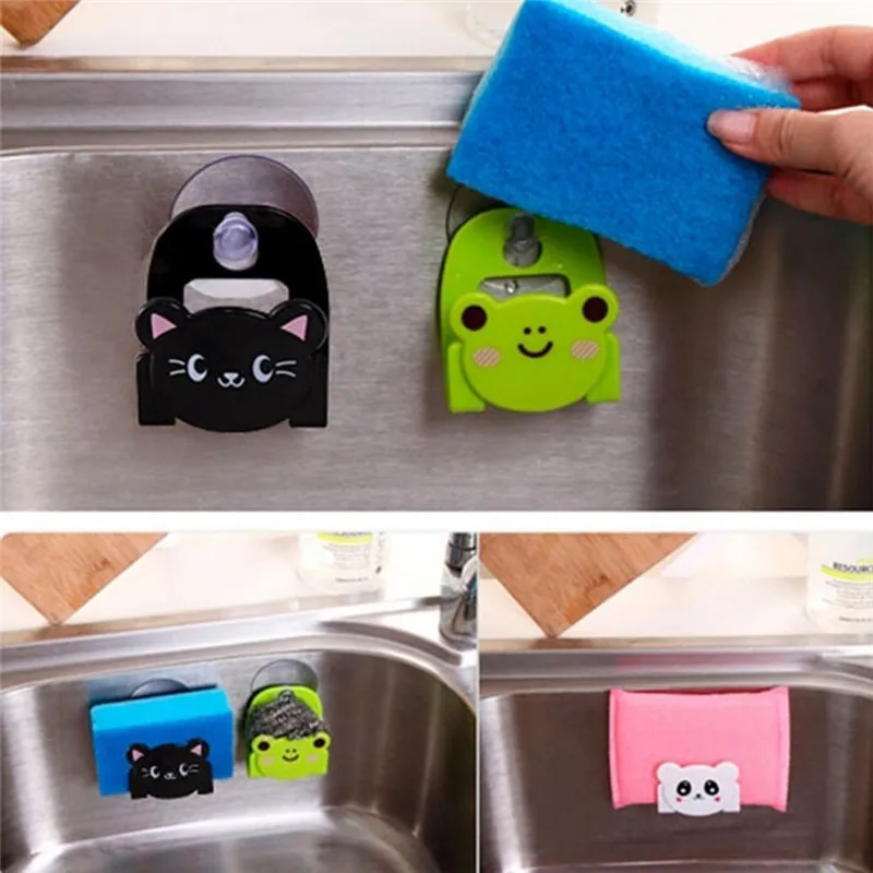 Carton Dish Cloth Sponge Holder Rack With Suction Cup Cute animal sucking sink storage shelf container drop shipping