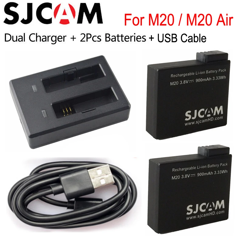 Аккумулятор SJCAM M20(2 шт. батареи+ двойное зарядное устройство) 900 мАч литий-ионный аккумулятор для SJCAM M20/M20 Air Action camera - Цвет: Option 1