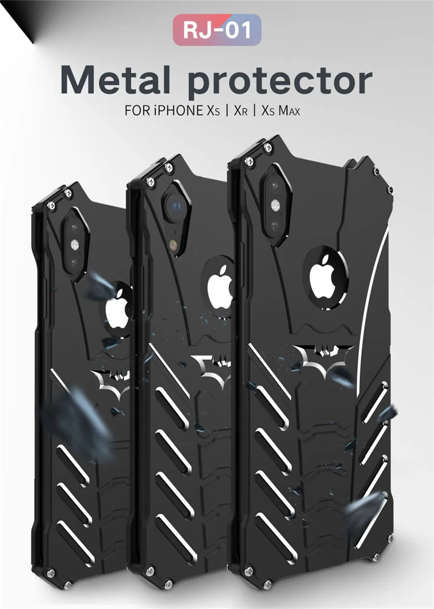 For iPhone XS Max Case Original R-JUST Batman Armor Aluminum Metal For iPhone X XS XR Case Shockproof Coque (1)