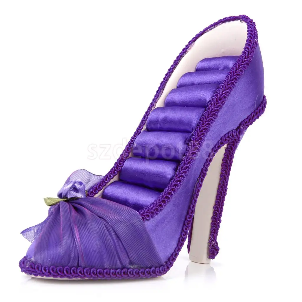 High Quality Purple Satin High Heel Shoe Ring Holder