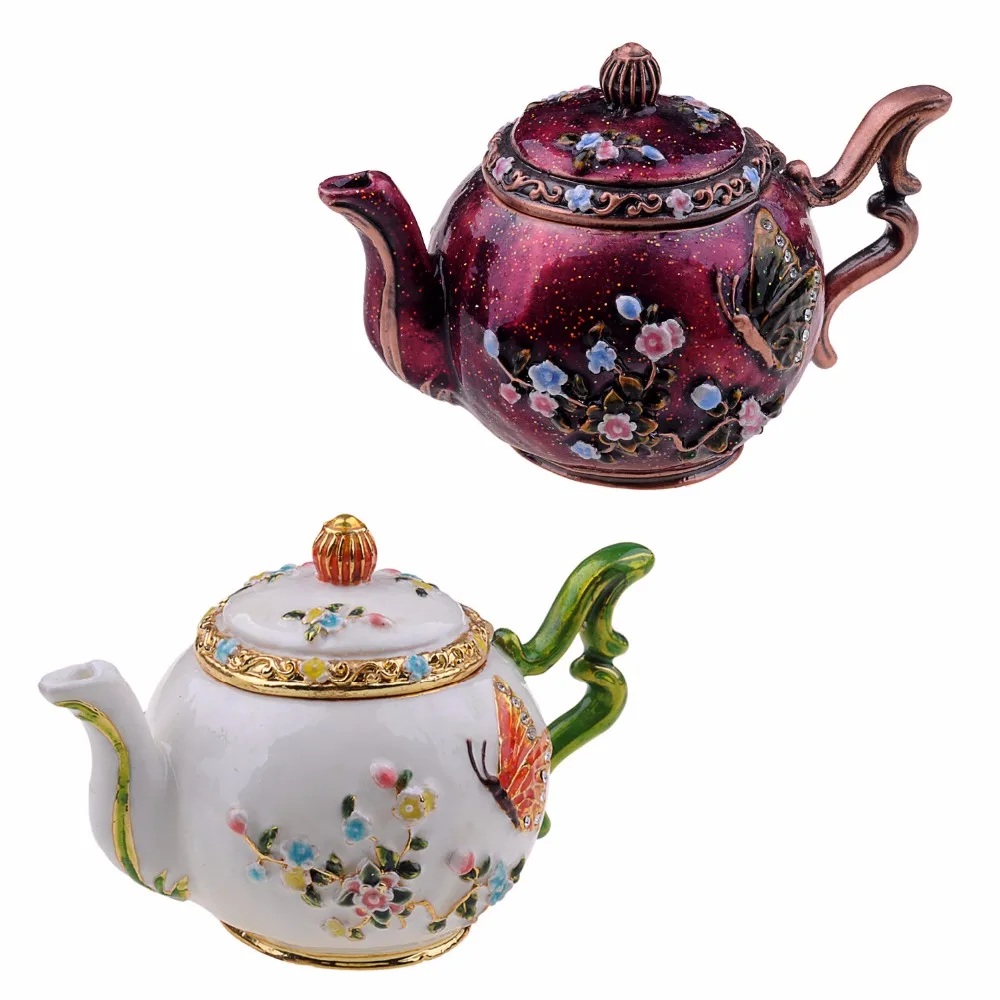 Teapot bejeweled trinket box jeweled jewelry box enamel collectible