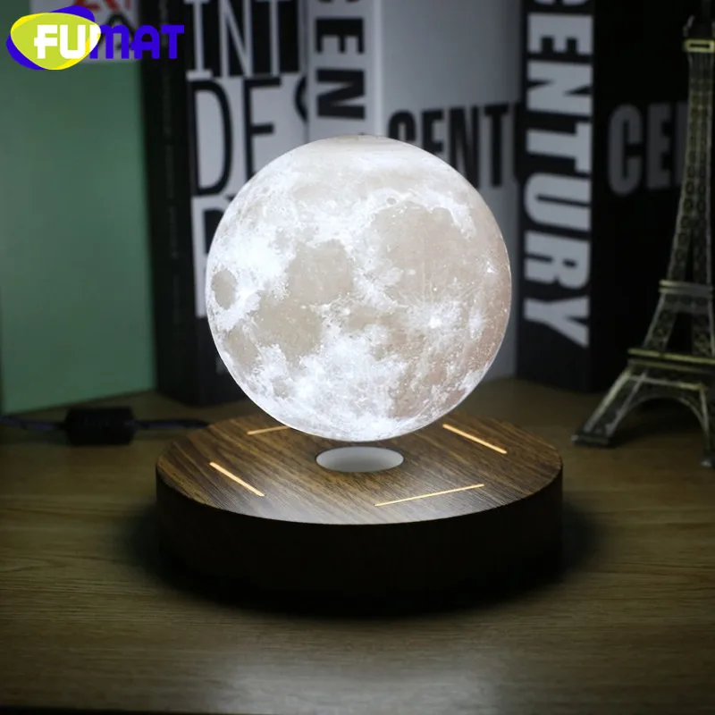 FUMAT Wood Base Table Lamp Magic 3D Moon Levitating Desk Lights For Living Room Study Desk Lampara Modern Bedroom Beside Light