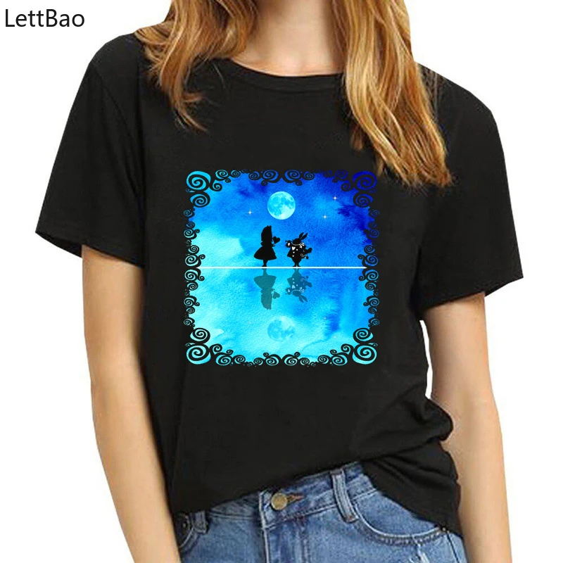

Cheshire Cat Alice in Wonderland Print VOGUE T Shirt women Black We're crazy here Short Sleeve vintage T-shirt femme Summer top