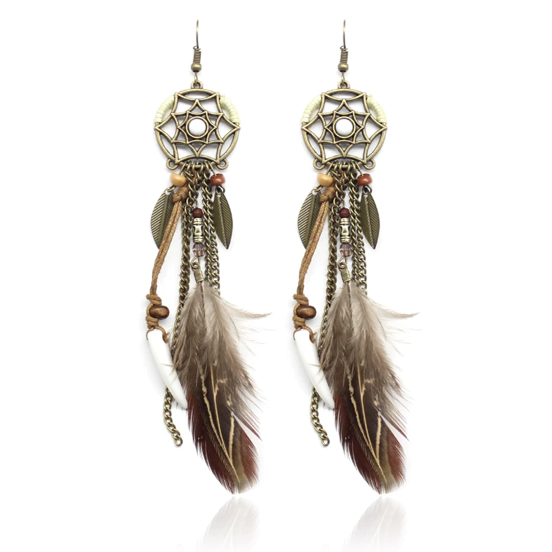 Серьги подвески в богемном стиле с длинными перьями|earrings drops|earrings bohemianvintage earrings