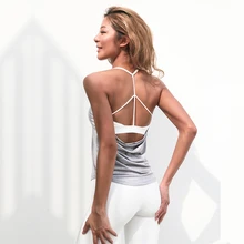 Openback Йога рубашки с Встроенный лифчик без рукавов спортивные футболки Фитнес Спортивная одежда Dri-Fit ремешки топы спортивные для женщин тренажерный зал