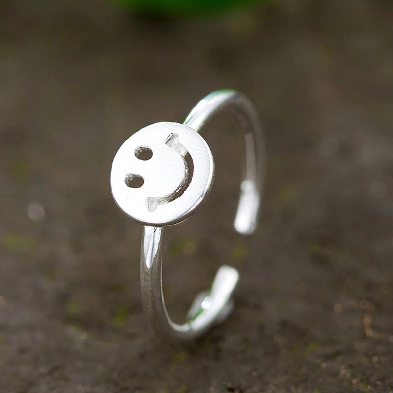 LINDAJOUX модное серебряное матовое круглое кольцо с улыбающимся лицом для женщин обручальные кольца вечерние кольца с изменяемыми размерами