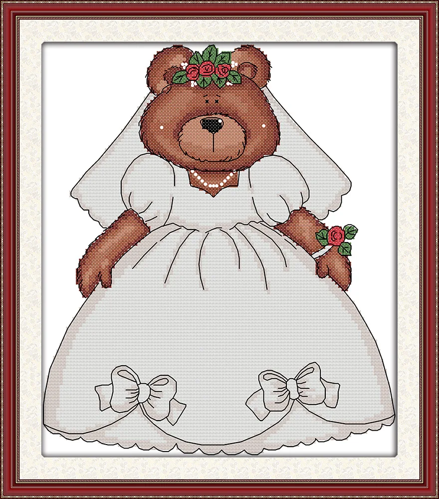 

Happy Bear bride Canvas DMC Counted Cross Stitch Kits printed Cross-stitch set Embroidery Needlework