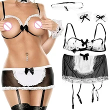 1 conjunto de laço laço lingerie feminina francesa cosplay lingerie sexy quente transparente trajes eróticos lenceria sexy roupa interior 60-90cm