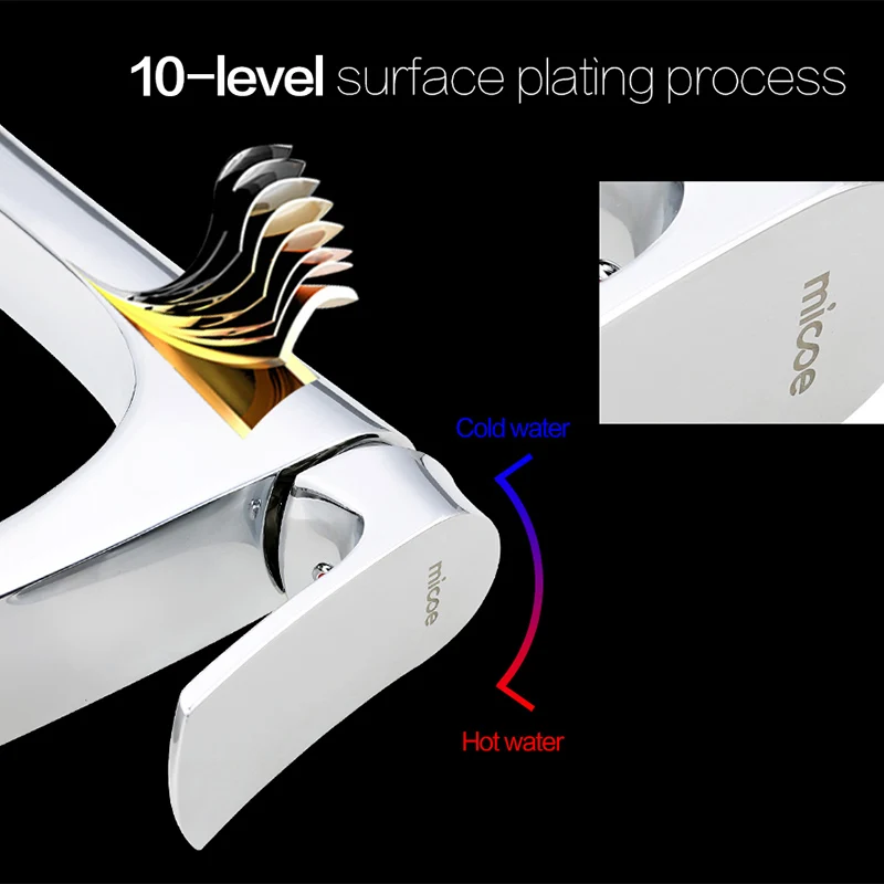 Micoe кран для раковины, кран для ванной комнаты, кран для раковины на бортике, водопад, хромированный кран для горячей и холодной воды, современный хромированный кран, H-HC216